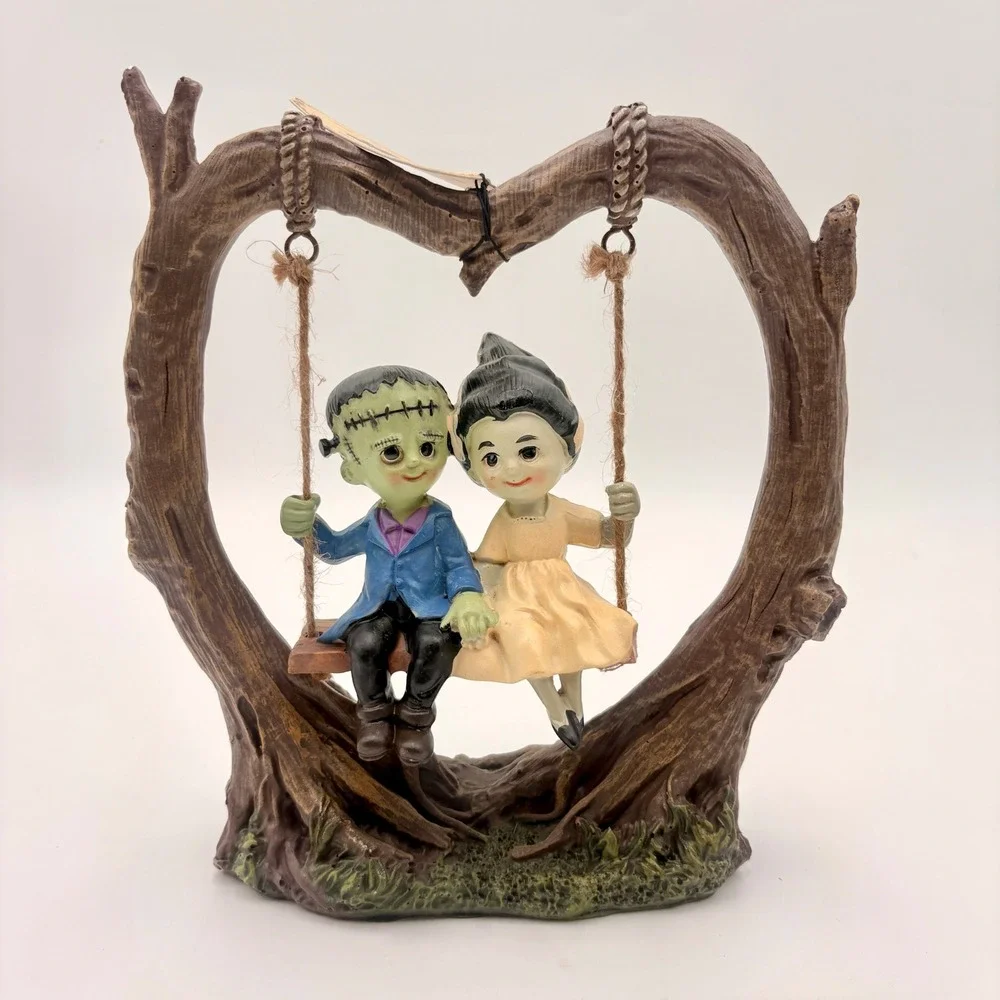 Sweet Street Frankenstein and Bride Halloween Monster Couple Heart Tree Swing